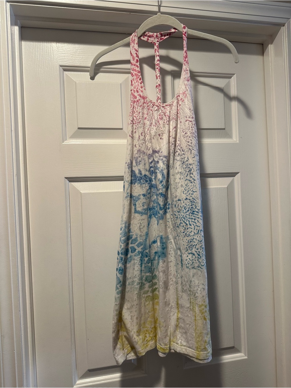 Tie-Dye Halter Cover up Dress - White with Pink, Blue & Yellow